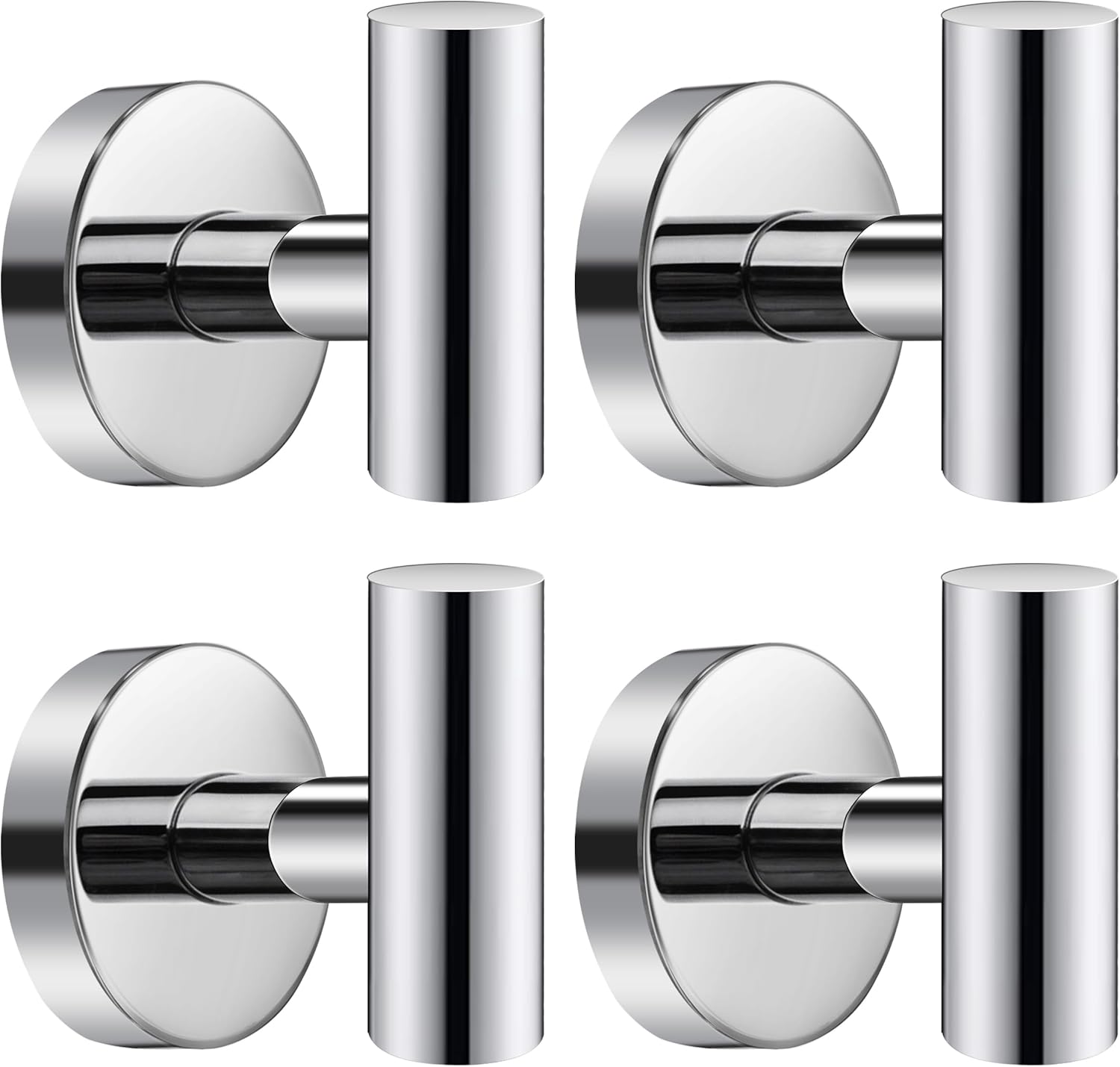 Adhesive Towel Hooks, Black SUS 304 Stainless Steel Hooks, Heavy Duty Waterproof Wall Hooks, Self Adhesive Coat Robe Hooks for Bathrooms Kitchen Wall Mounted (Black, 4 Pcs)