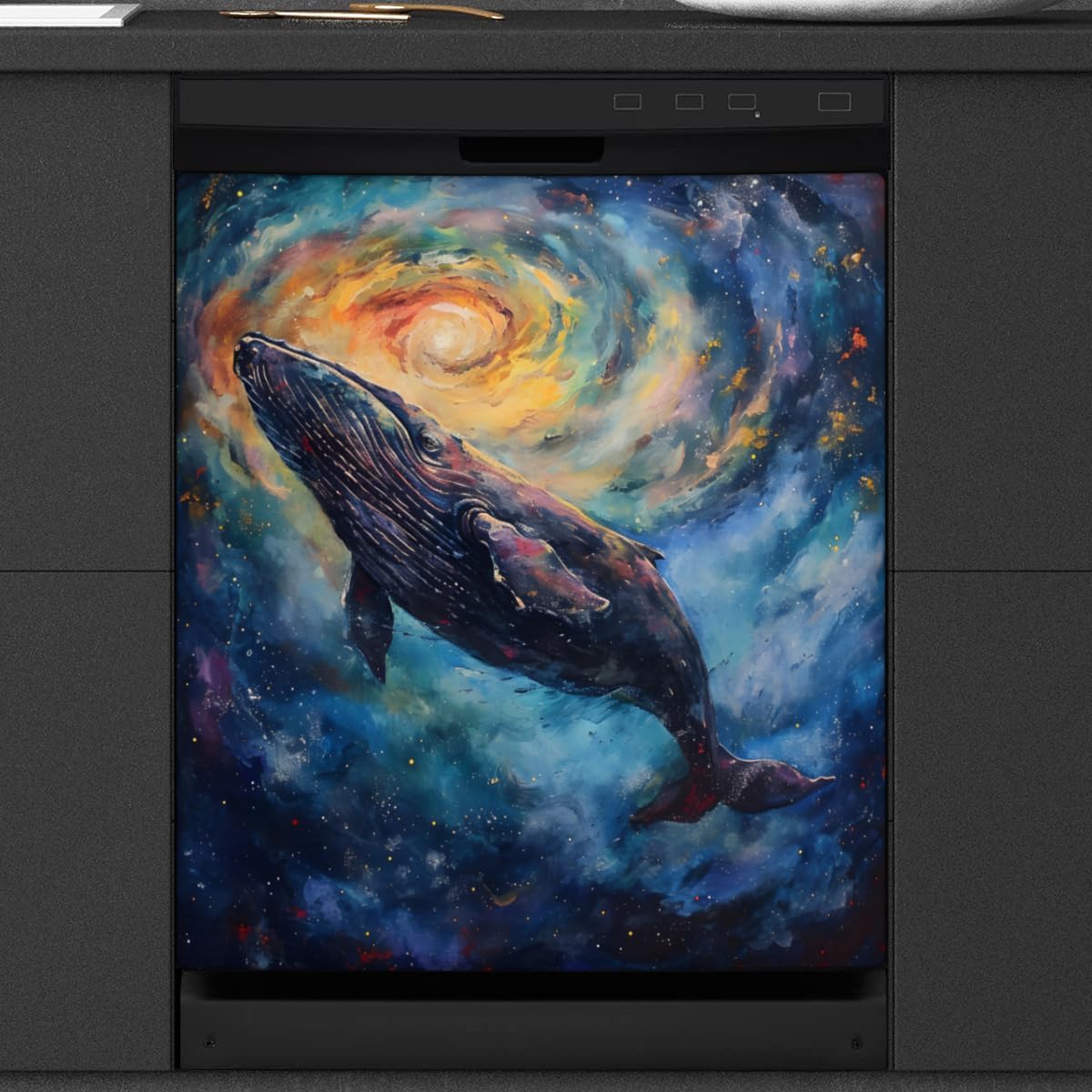 Oil Painting Whale Starry Sky Dishwasher Magnet Cover Reusable Decorative Magnetic Door Cover Dishwasher Covers for The Front Magnetic Kitchen Refrigerator Appliance Decor 23 x 26 Inches