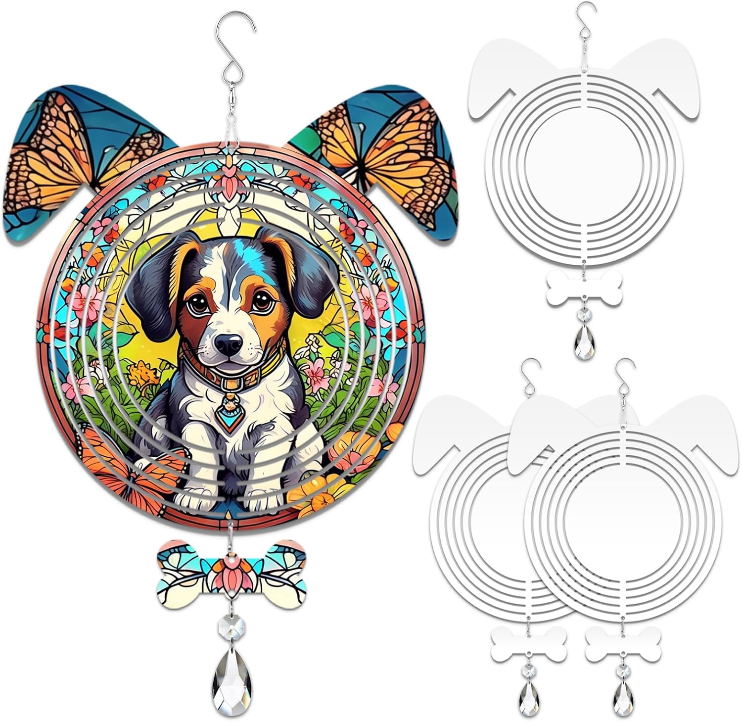 4Pack 10 inch Sublimation Wind Spinner Blanks 3D Aluminum Metal Wind Sculpture Kinetic Spinners for Yard and Garden Indoor Art Ornaments Hanging Decoration (Dog)
