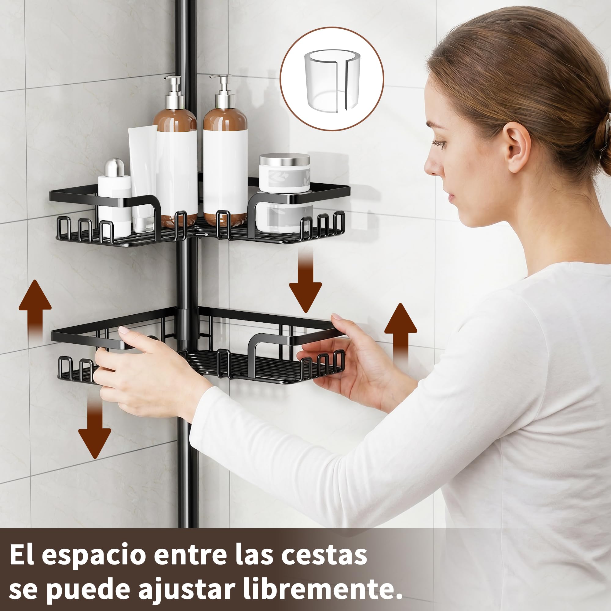 KEGII Estanteria Ducha Telescopica - Estantería Ducha sin Taladro Acero Inoxidable Estante de Ducha Esquinero Acero Inoxidable Estanteria para Ducha, Negro