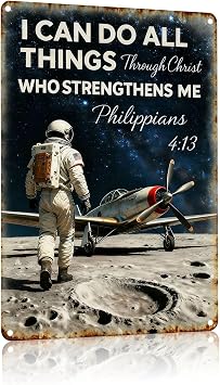 Vintage Airplane Wall Art Decor Sign,I Can Do All Things Through Christ Who Strengthens Me,Accessories Decorations Gifts for Men,Pilots,Aviation Lovers,Boys room,8x12 Inches