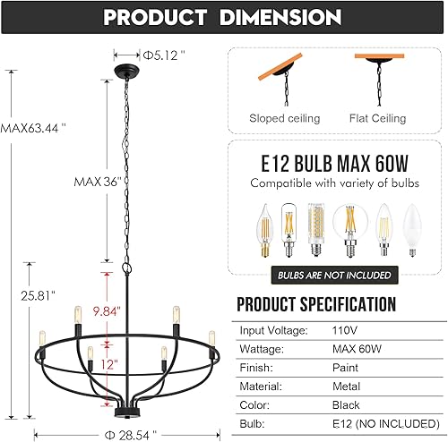 Miniatura 3 de Lámpara de araña industrial negra de 6 luces, lámpara de araña industrial para comedor, sobre mesa, dormitorio, sala de estar, cocina, 28.54