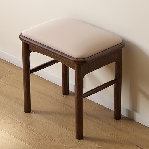 Taburete tapizado con patas de madera maciza, reposapiés otomano acolchado de cuero de nogal para entrada, cocina, 1 unidad Nuez,Nogal sin cojín