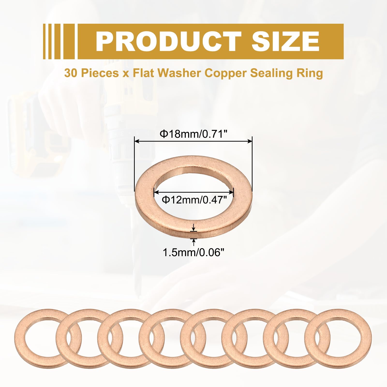 PATIKIL M12 Copper Washer Sealing Ring - Image 2