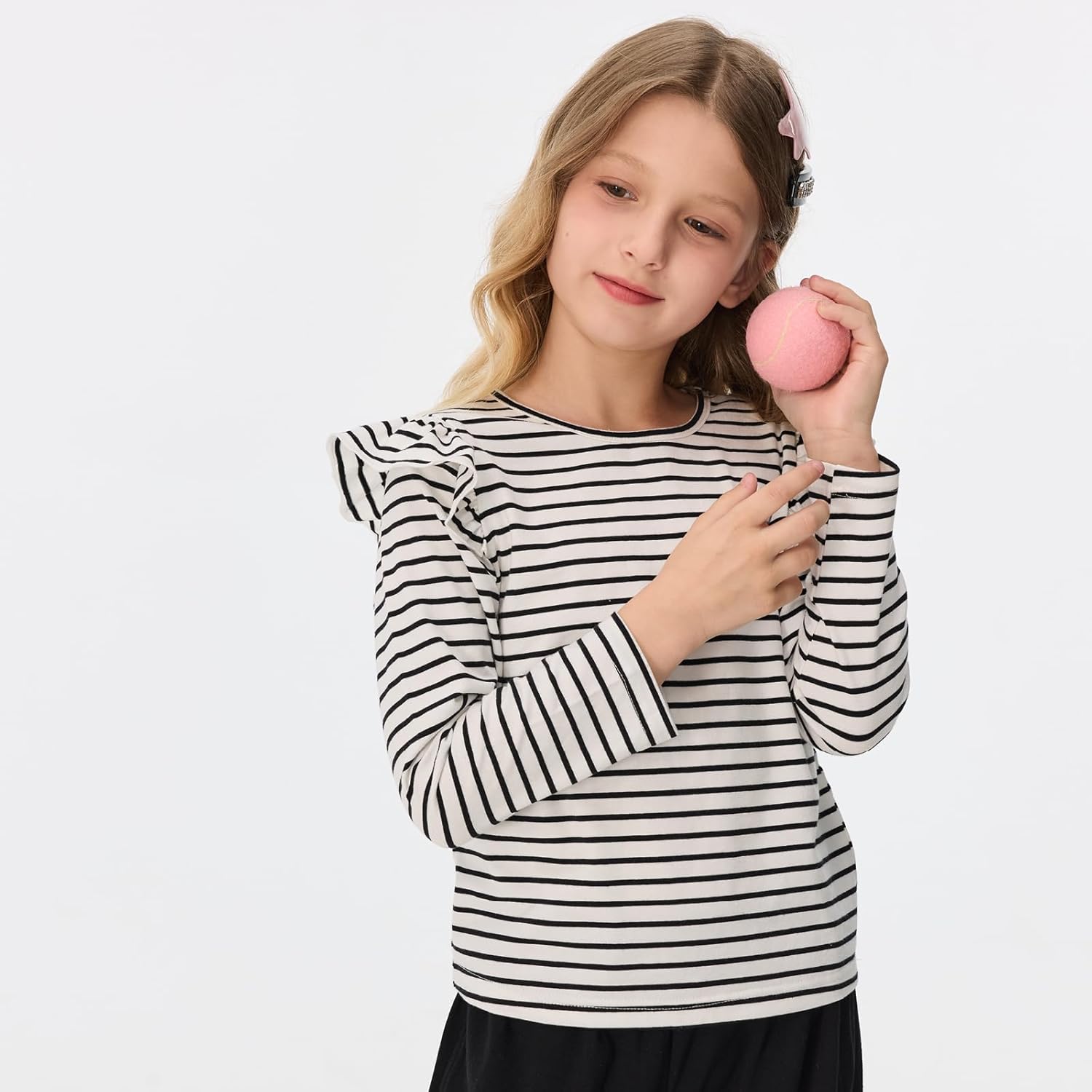 Girls Striped Long Sleeve Shirts Drop Shoulder Casual Fashionable Crewneck Blouse Tee Tops - Image 8