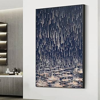 Amazon.co.jp: 抽象的な雨の都市景観油絵キャンバス大オリジナル