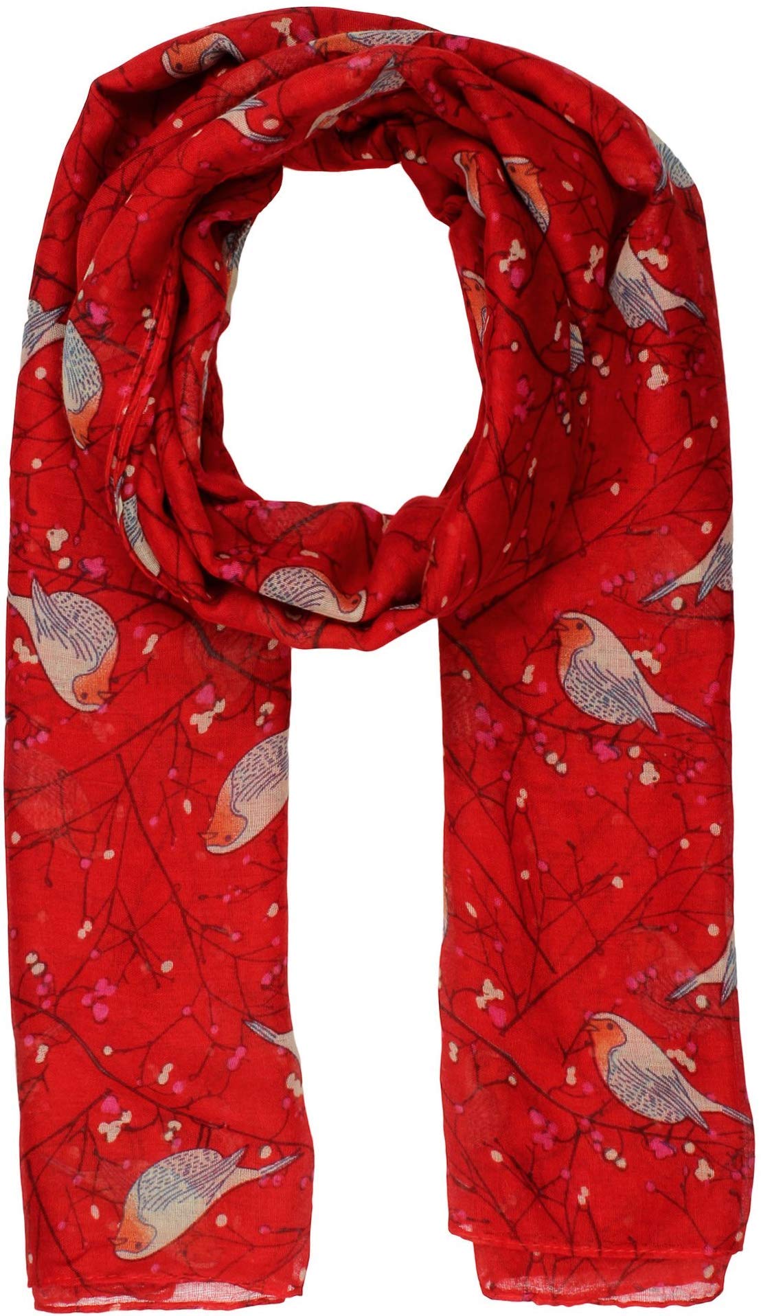 World Of Shawls Women's Robin Birds Red New Celebrity Style Long Scarf Scarves Maxi Sarong (Robin Birds Red)