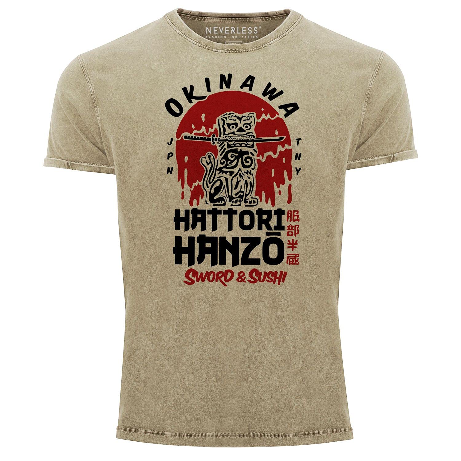 Neverless Herren Vintage Shirt Hattori Hanzo Sword und Sushi Okinawa Japan Schriftzeichen - Premium Design - ERO102 - Tr
