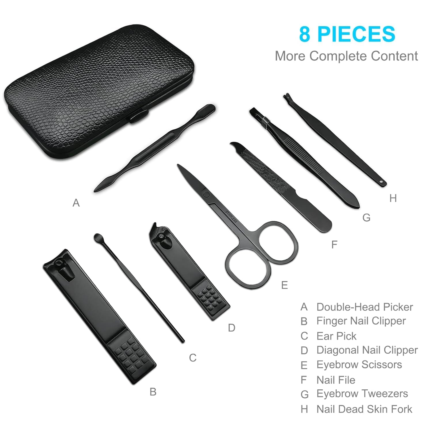 MEI DE MODA Professional Manicure Pedicure Kit | Luxury Nail Grooming Set With Designer Leather Case (7PCS BLACK) 1