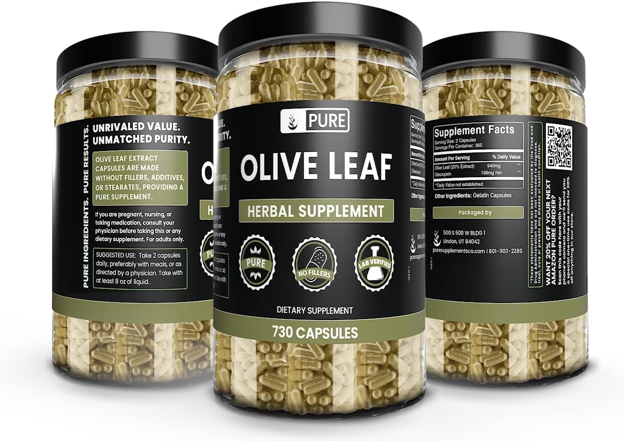 PURE ORIGINAL INGREDIENTS Olive Leaf (730 Capsules) No Magnesium Or Rice Fillers