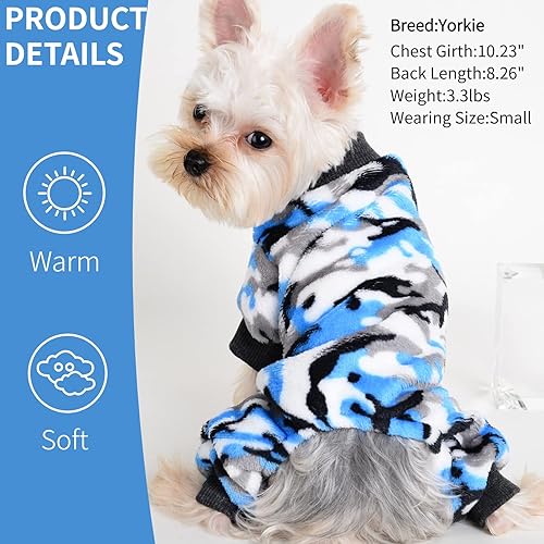 Miniatura 5 de Pijamas de camuflaje para perros pequeños, pijamas térmicas mullidas para perros, pijamas de forro polar para cachorros, trajes para perros, ropa