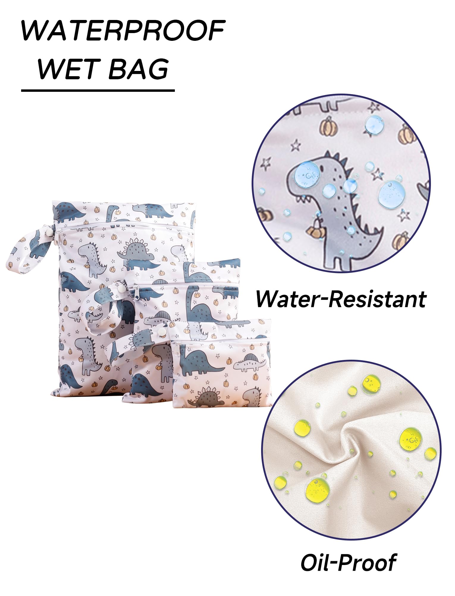SEAUR Wet Dry Bag Set Cloth Diaper Wet Bag Waterproof Reusable Wet Dry Bag Baby Reusable Zipper Bag Wet Bathing Suit Bag Blue Dinosaur - Image 3