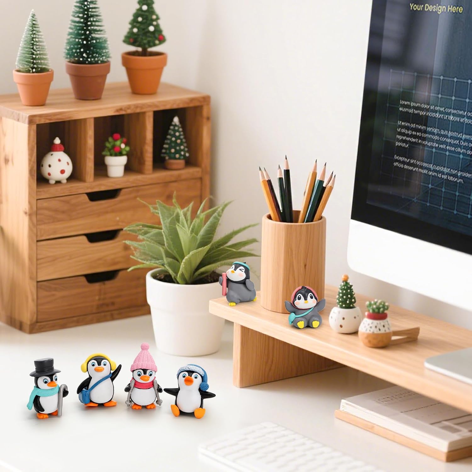 ZEAYEA 30 Pcs Mini Penguin Figurines, Cute Penguin Characters, Mini Cartoon Cake Topper Decoration for Gift Birthday Christmas Home Decoration DIY Accessories Garden Micro Landscape Model