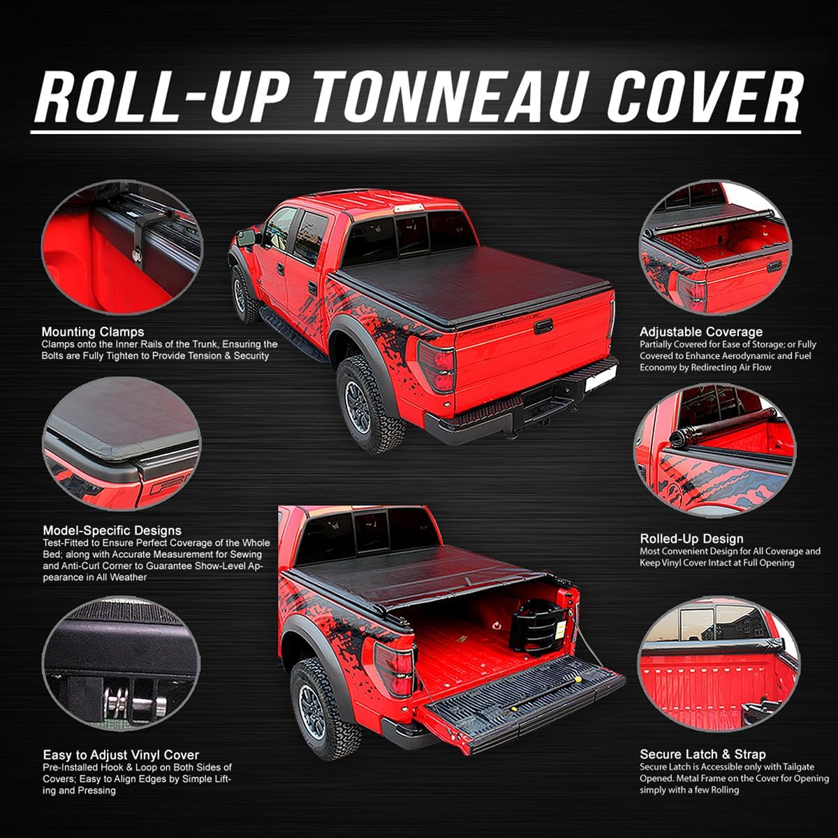 Roll-Up Truck Bed Cover Soft Vinyl Tonneau Cover Compatible with 2004-2015 Nissan Titan 5.7Ft Fleetside/Styleside Bed Only,Black 2004 2005 2006 2007 2008 2009 2010 2011 2012 2013 2014 2015