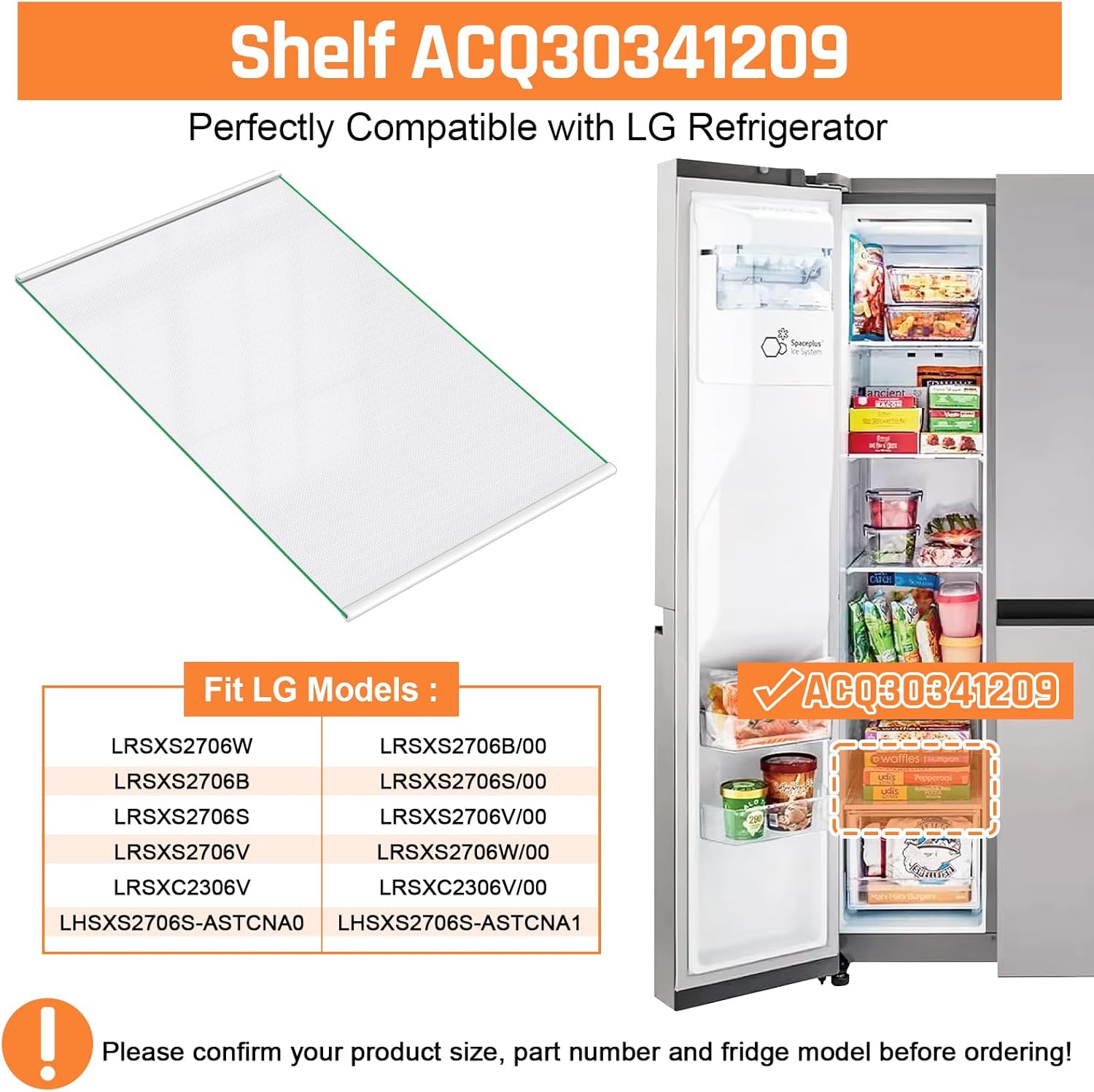 A replacement shelf for LG refrigerators.
