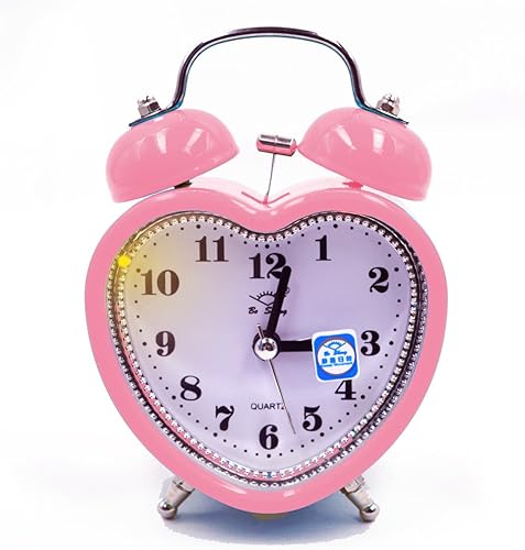 Miniatura 3 de Sun Kea Reloj despertador con forma de corazón de campana gemela de 3 pulgadas, funciona con pilas, con luz nocturna