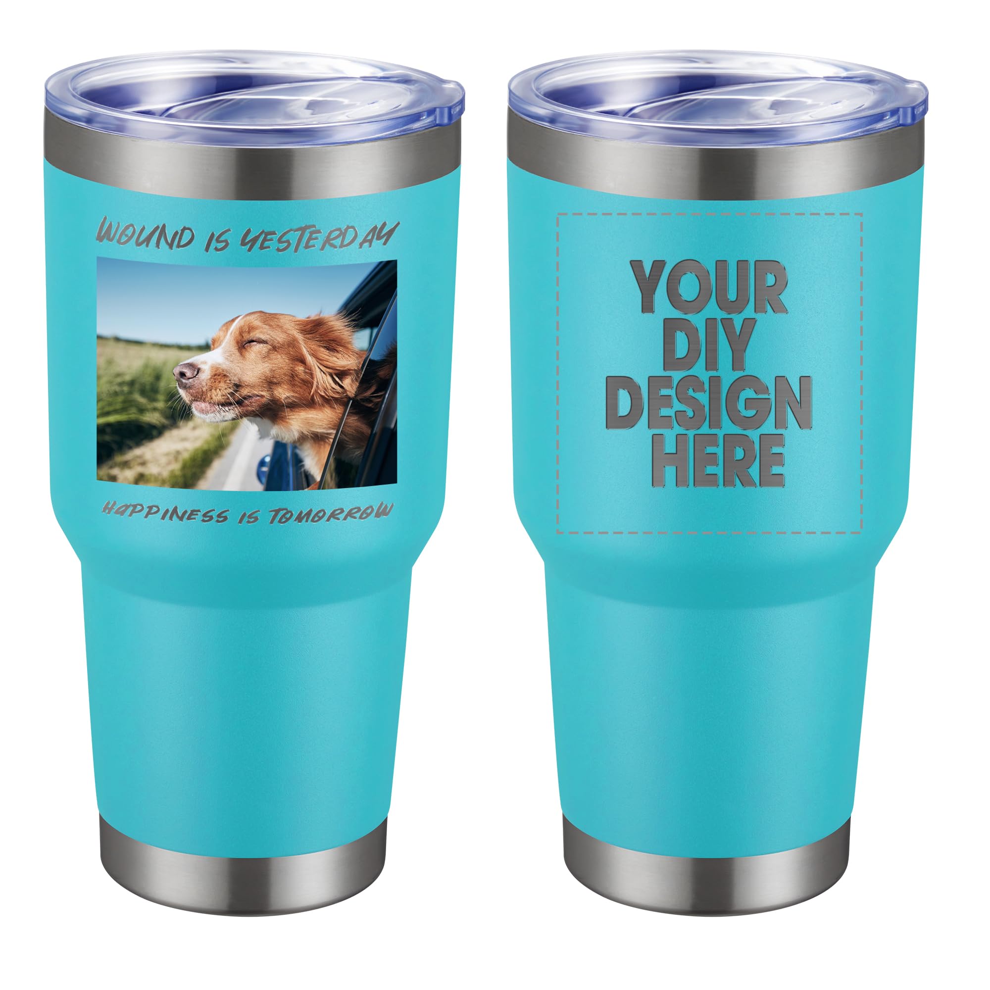 Personalized Custom Tumbler Print in USA 30oz Stainless Steel Coffee Cup with Lid & Straw Double Wall Insulated Tumbler with Colorful Text Logo Photo