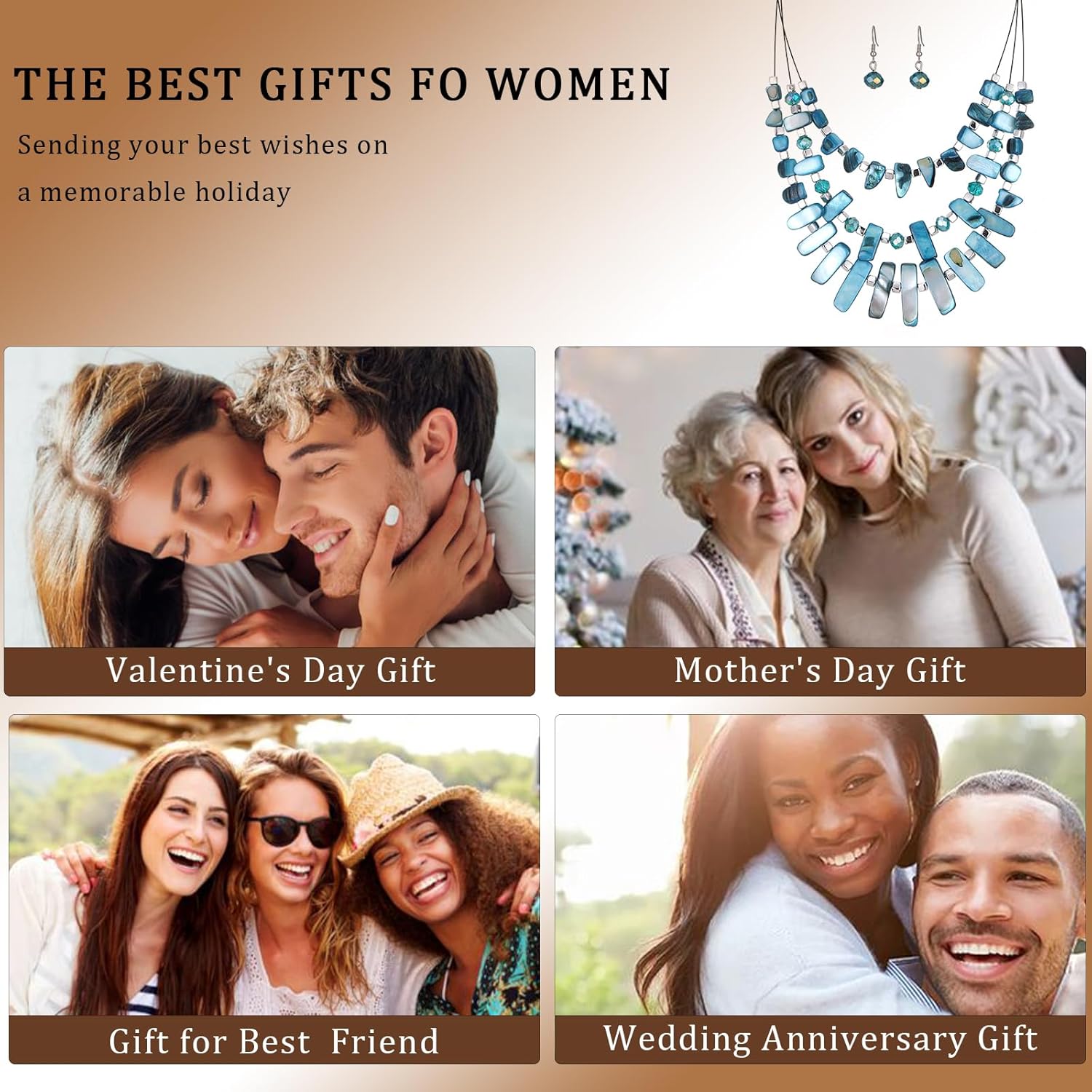 3 Layered Chunky Statement Necklace for Women Beaded Strand Necklaces with Earring Fashion Costumes Collar Necklace Jewelry Sets Gifts for Women - Image 6