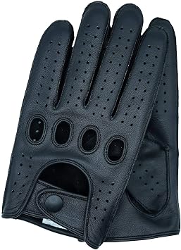 Leather Driving Gloves for Men Reverse Stitched Touchscreen Gloves, Perforated Premium Leather, Classic Driving Gloves with Snap Closure for Car & Motorcycle Enthusiasts Medium, Black