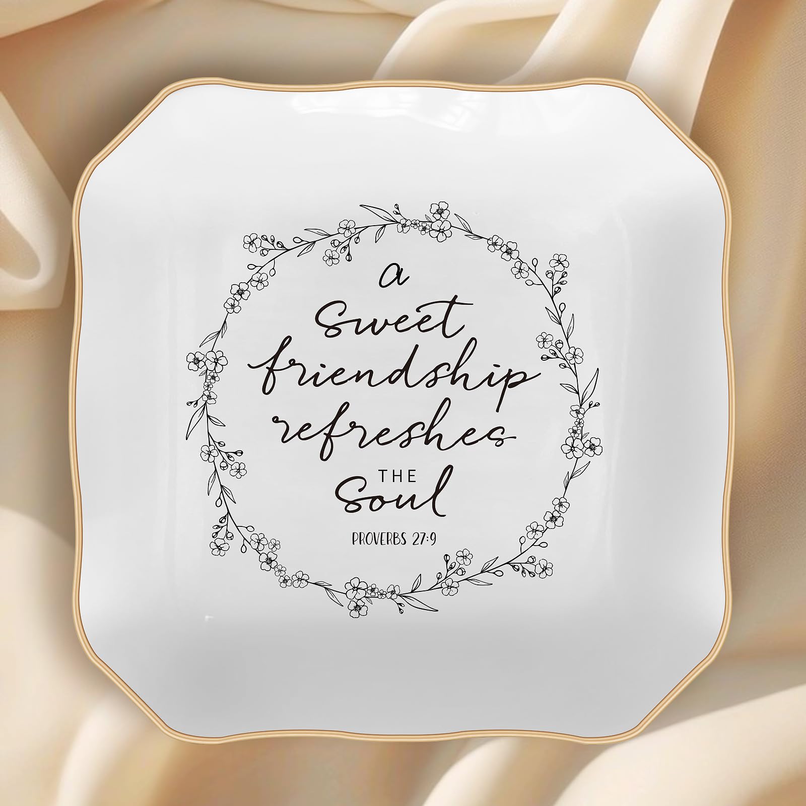 LITTLEBIGGER Friendship Gifts for Women – Christian Jewelry Dish – Forget Me Not Flower Trinket Tray, Friendship Gifts for Friend, Sisters in Christ,