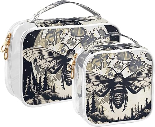 Gothic Butterfly Moon Clear Toiletry Bag for Traveling,2 Pack Makeup Cosmetic Bag with Zipper,Travel Bag for Toiletries,Travel Essentials 21215183