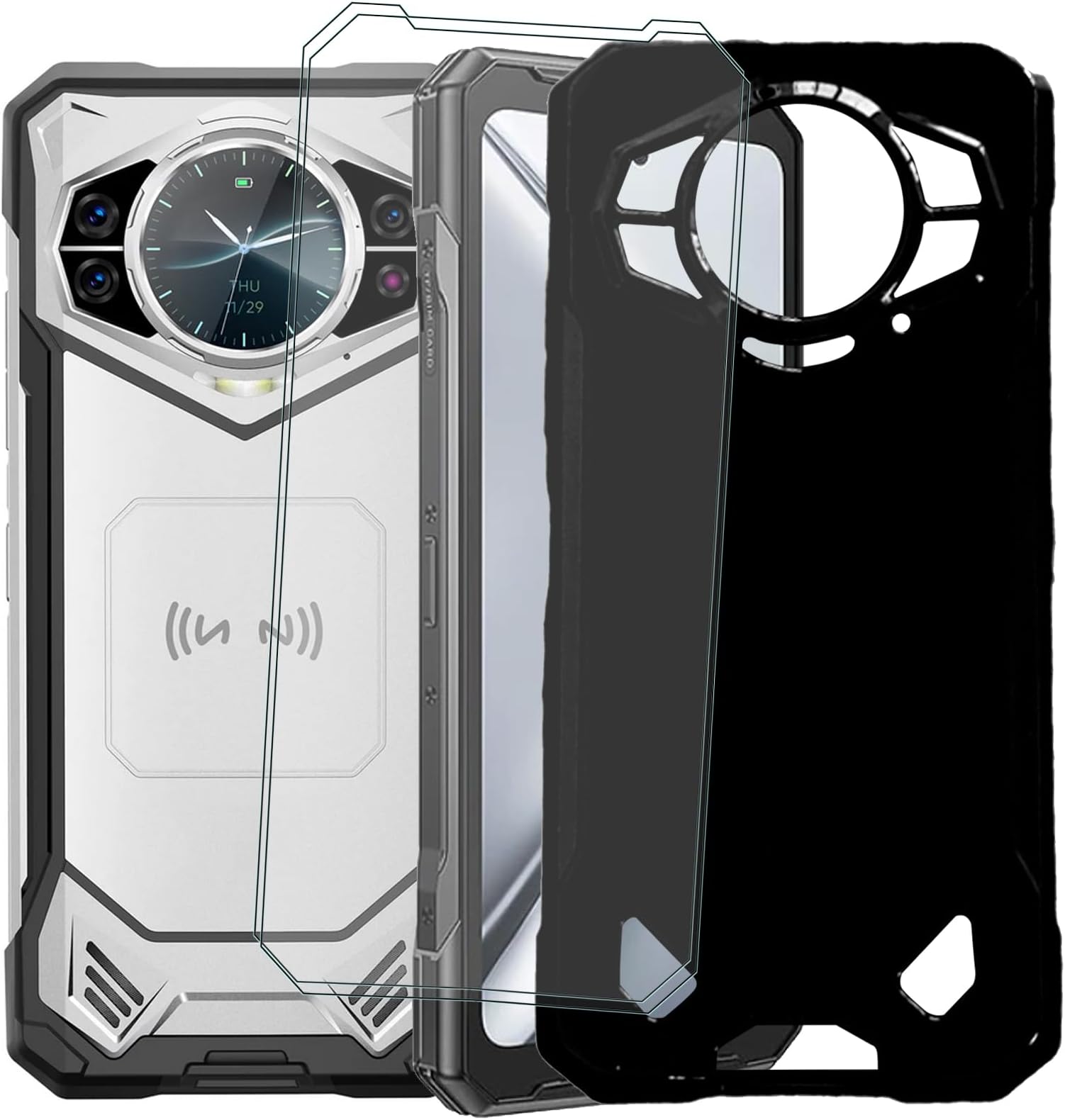 for Doogee S200 Military-Grade Phone Case & Tempered Glass Screen Protector-2 Pack, Shockproof Cover [6.72 Inch] Black