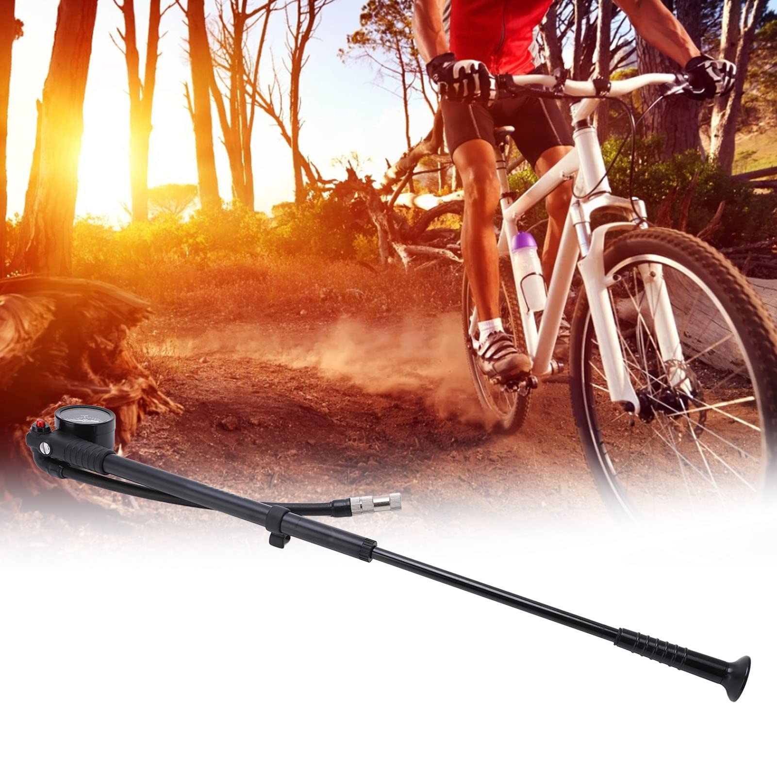 CHICIRIS Federgabel Dämpferpumpe mit Manometer, Stoßdämpferpumpe, 300 PSI, Visuelles Druckrad, 360° Drehbar, Aufblasrohr, Fahrradpumpe aus Aluminiumlegierung für Vordergabel