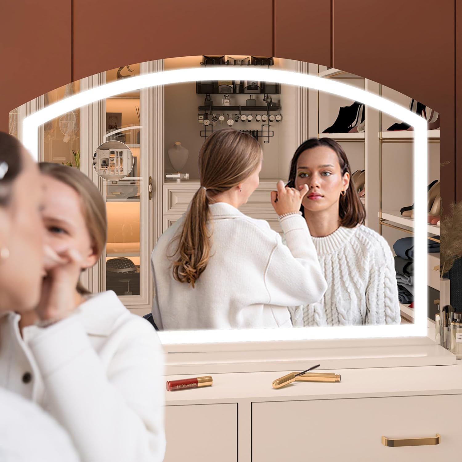 Hasipu 40" x30” Arch Vanity Mirror with LED Lights - Makeup Mirror with 10X Magnification, USB Charging Port & 3 Dimmable Color Modes