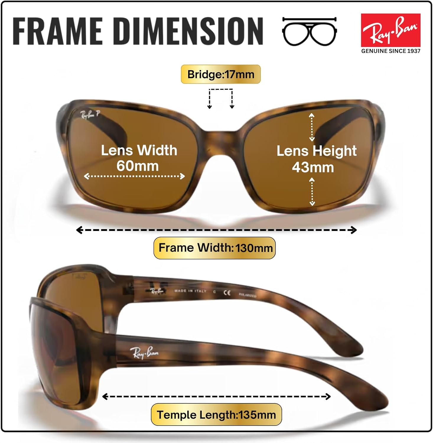 Ray-Ban RB4068 Square Shaped Sunglasses for Men & Women with Official RAYBAN Eyewear Kit