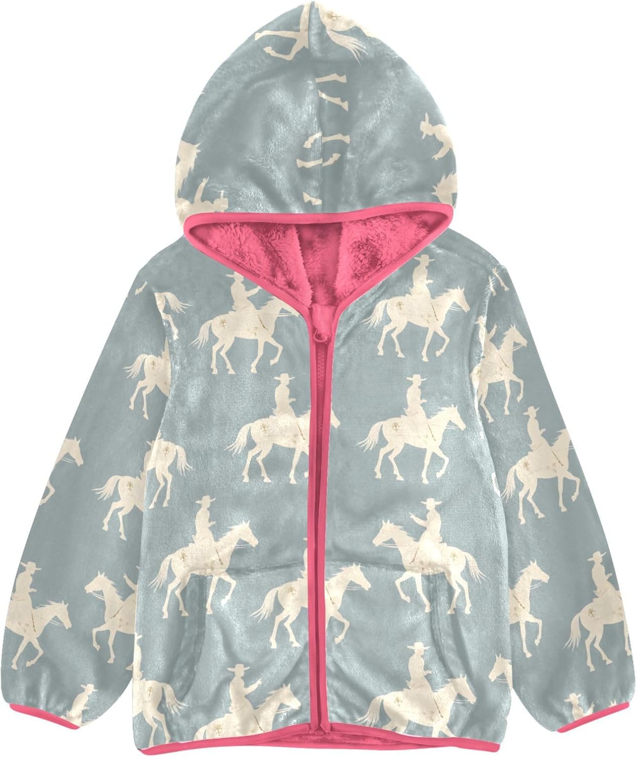 Girls Hoodie Outfit Cowboy Riding Pattern Zipper Sweatshirt Coat Fleece Jacket for Kids 3-10T