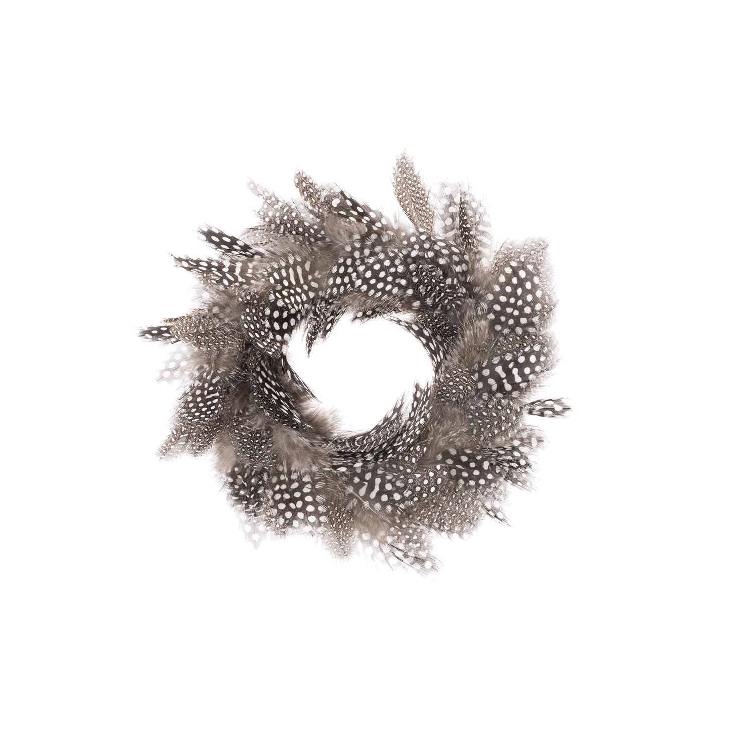 GLOREX 6 3821 302 Decorative Wreath Made of Guinea Fowl Feathers, Approx. Diameter 18 cm, Suitable as Table Decoration, Wall or Door Decoration