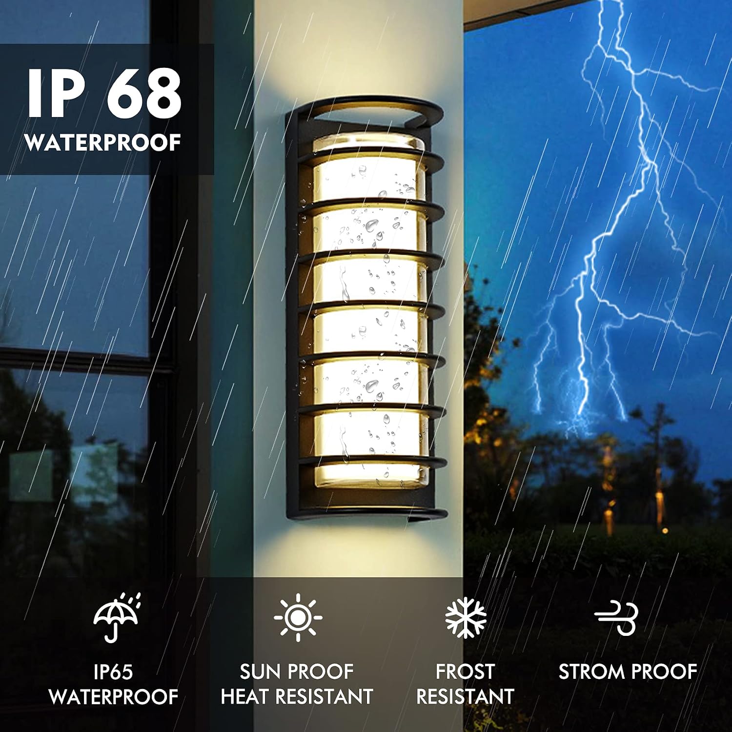 Wall Lamps,40W Warm Light, Ip68 Waterproof Garden Outside Wall Lighting Sconce Led Outdoor Wall Light Fixtures Wall Mount Lamp for Indoor Outdoor Porch Patio Warm Light/a (Color : White) image 4