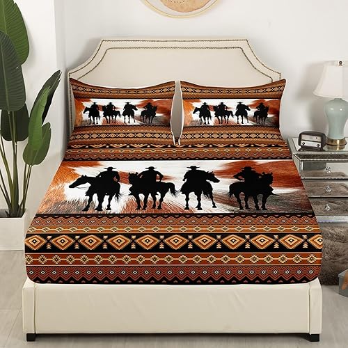 Miniatura 3 de Manfei Juego de sábanas de vaquero tamaño matrimonial, juego de sábanas de 4 piezas con estampado de piel de vaca abstracta con sábana bajera de