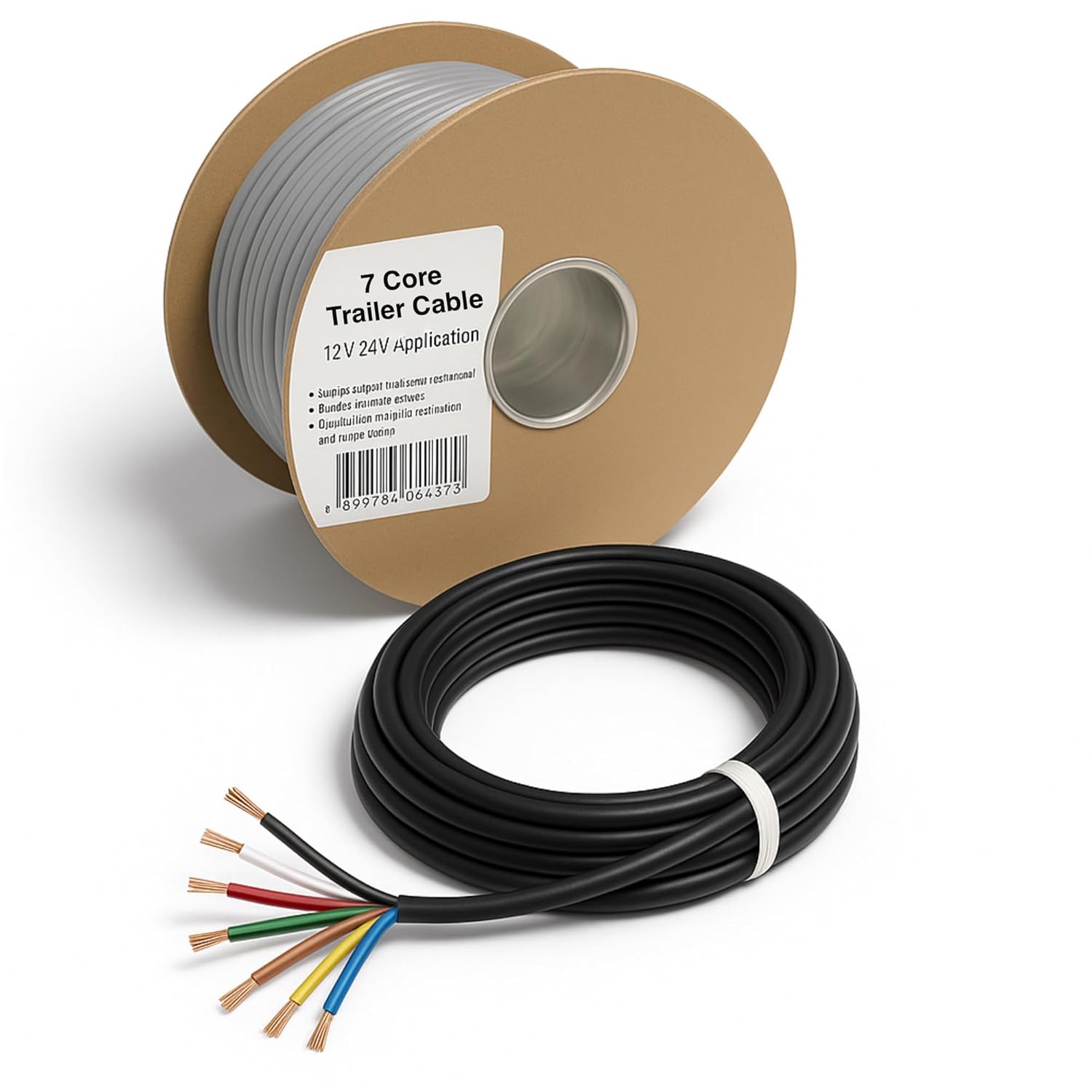 Automotive 7 Core Cable 12V 24V Wire Multistrand Trailer Cable Thin Wall (5M Coil, 0.5mm² 11Amps) Automotive 7 Core Cable 12V 24V Wire Multistrand Trailer Cable Thin Wall (5M Coil, 0.5mm² 11Amps)