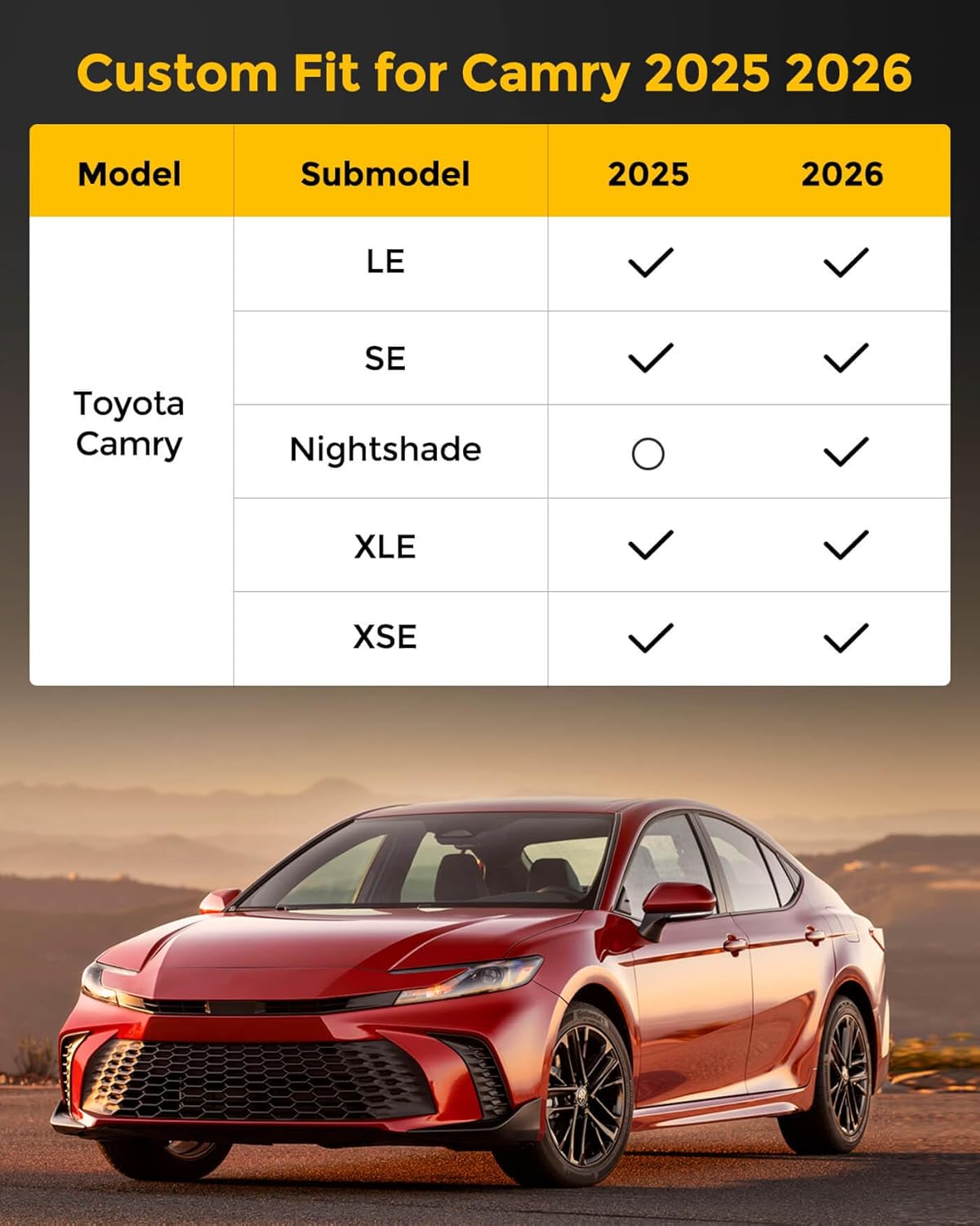 Carpet Floor Mats for Toyota Camry 9th 2025 2026 LE/SE/XLE/XSE, All Weather Full Black Rugs with Non-Slip Nibs Custom Fit for Front & 2nd Rear Row, Noise-Reducing Waterproof Odorless Car Accessories