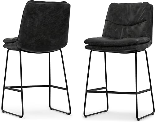 Miniatura 236 de SIMPLIHOME Randolph - Taburete moderno de mediados de siglo de madera curvada de 28 pulgadas (juego de 2) en piel sintética vegana gris piedra para