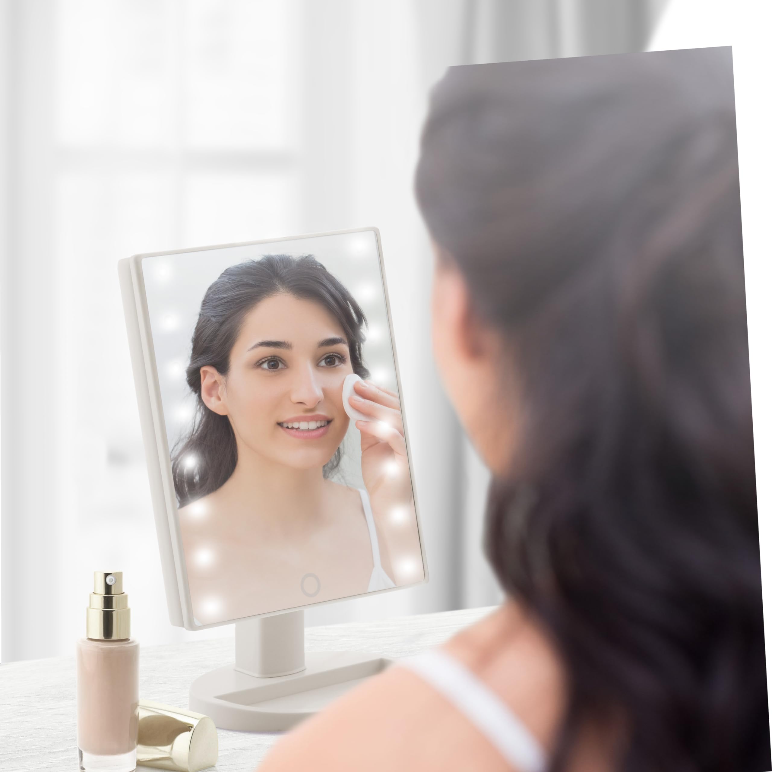 InnovaGoods® Specchio da tavolo con luci LED tattili Perflex, illumina il tuo viso e valorizza il tuo trucco, con funzione di specchio LED, touch e design elegante, ideale per il bagno e la toeletta.