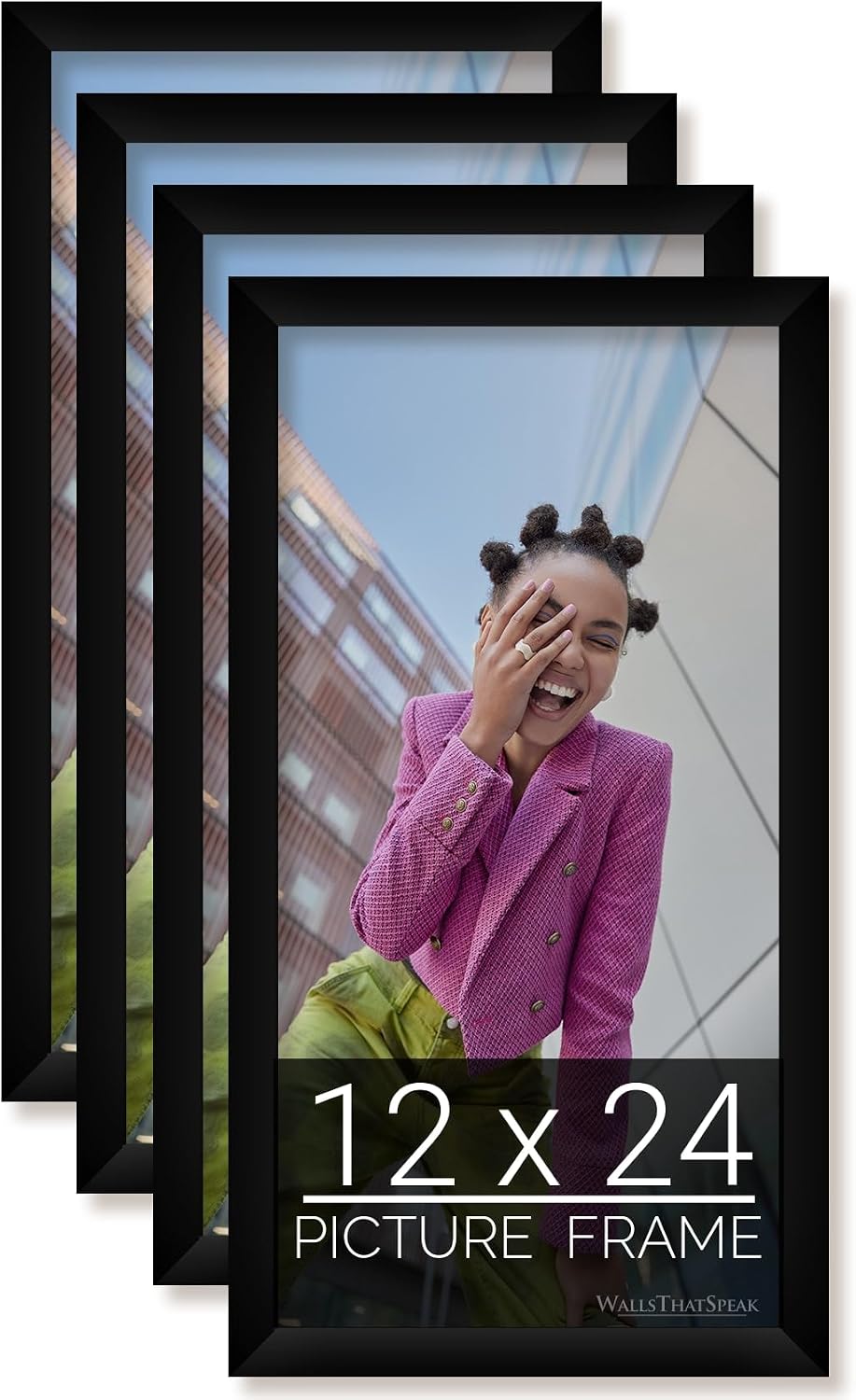 wallsthatspeak 12x24 Black Picture Frame for Puzzles Posters Photos or Artwork, Set of 4