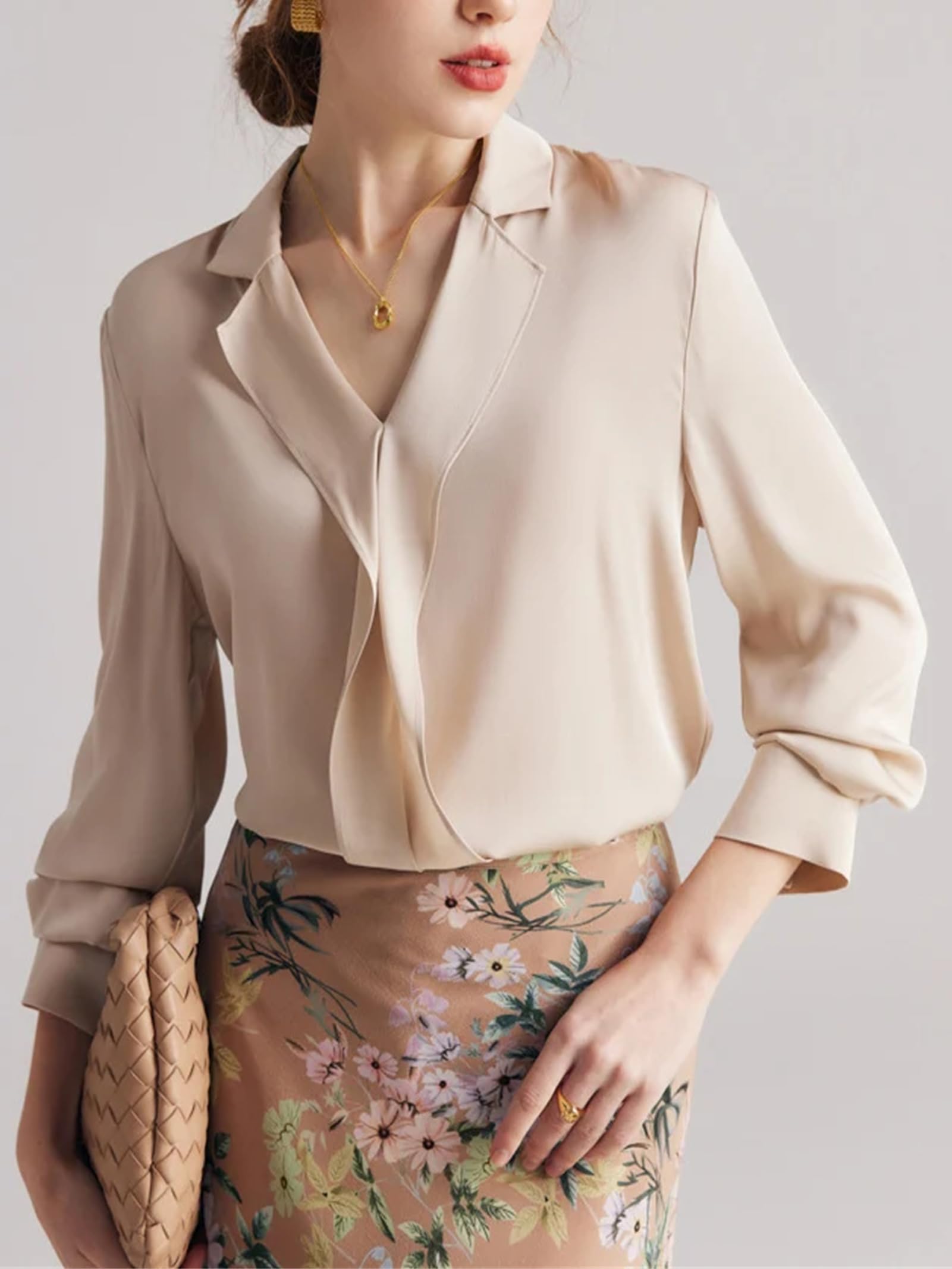 Blusas elegantes para mujer, con volantes, cuello en V, lisas, para oficina