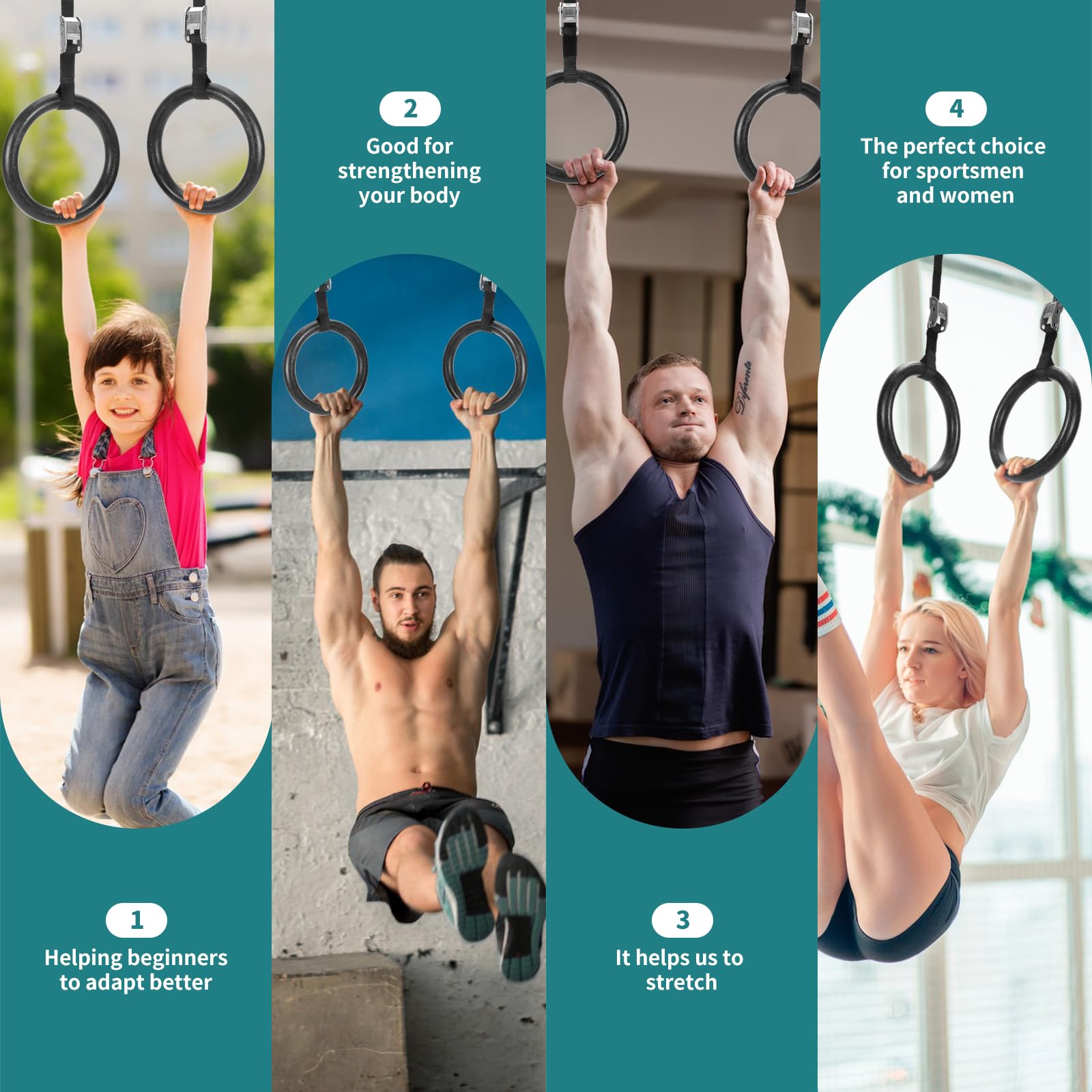 CIMOYBAI ABS-Kunststoff Gymnastikringe aus mit verstellbaren Straps für Calisthenics, Gymnastik, Olympische Ringe Durchmesser 28mm, Cross Fitness Klimmzüge & Krafttraining, Tragfähigkeit 300kg
