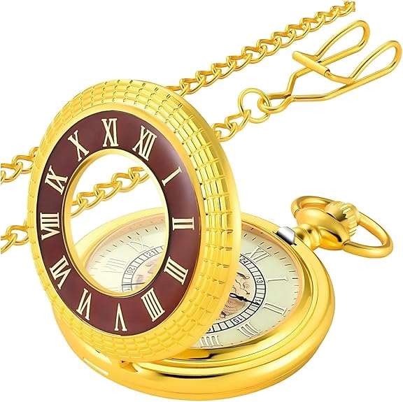Vintage Pocket Watch with Chain Roman Numerals Scale Quartz Pocket Watches for Men Xmas Fathers Day Gift