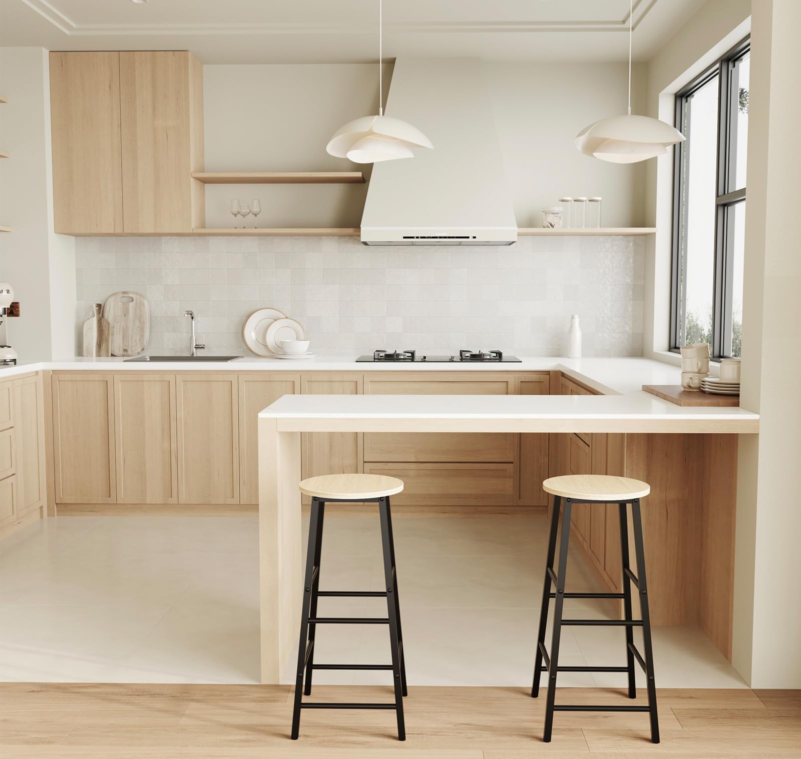 MB Muebles Bonitos, Set 2 Sgabelli Alti da Cucina Lucca, Sgabello da Bar, Moderni, Colore Nero, Struttura in Metallo, Altezza 71cm, per Cucina e Sala da Pranzo.