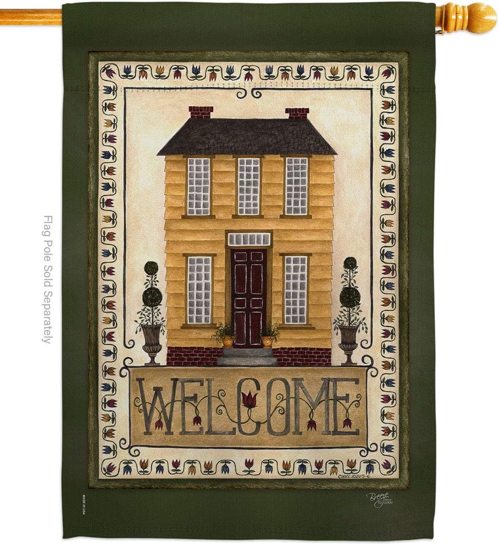 Welcome Yellow House Flag Country Living Primitive Farm Western Barn American Rustic Cowboy Rural Ranch Small Decorative Gift Yard Banner Made In USA 28 X 40