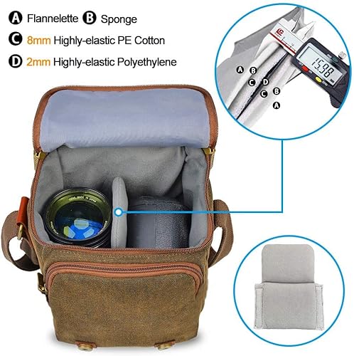 Caden Compact Camera Bag Case Canvas Leather Trim Compatible For Nikon, Canon, Sony Mirrorless Camera And Lenses Waterproof, Camera Shoulder Messenger Bag (Small 1.0 Brown) #TOP2