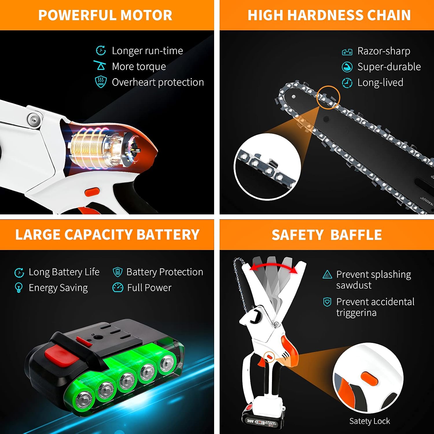 Mini Chainsaw,Yalaghon 6-Inch Mini Cordless Chainsaw Kit With 3Pcs Chains And 2Pcs Battery,15000mAh Electric Small Chainsaw Handheld With Safety Lock,Battery Powered Chainsaw For Yard Branch Trimming