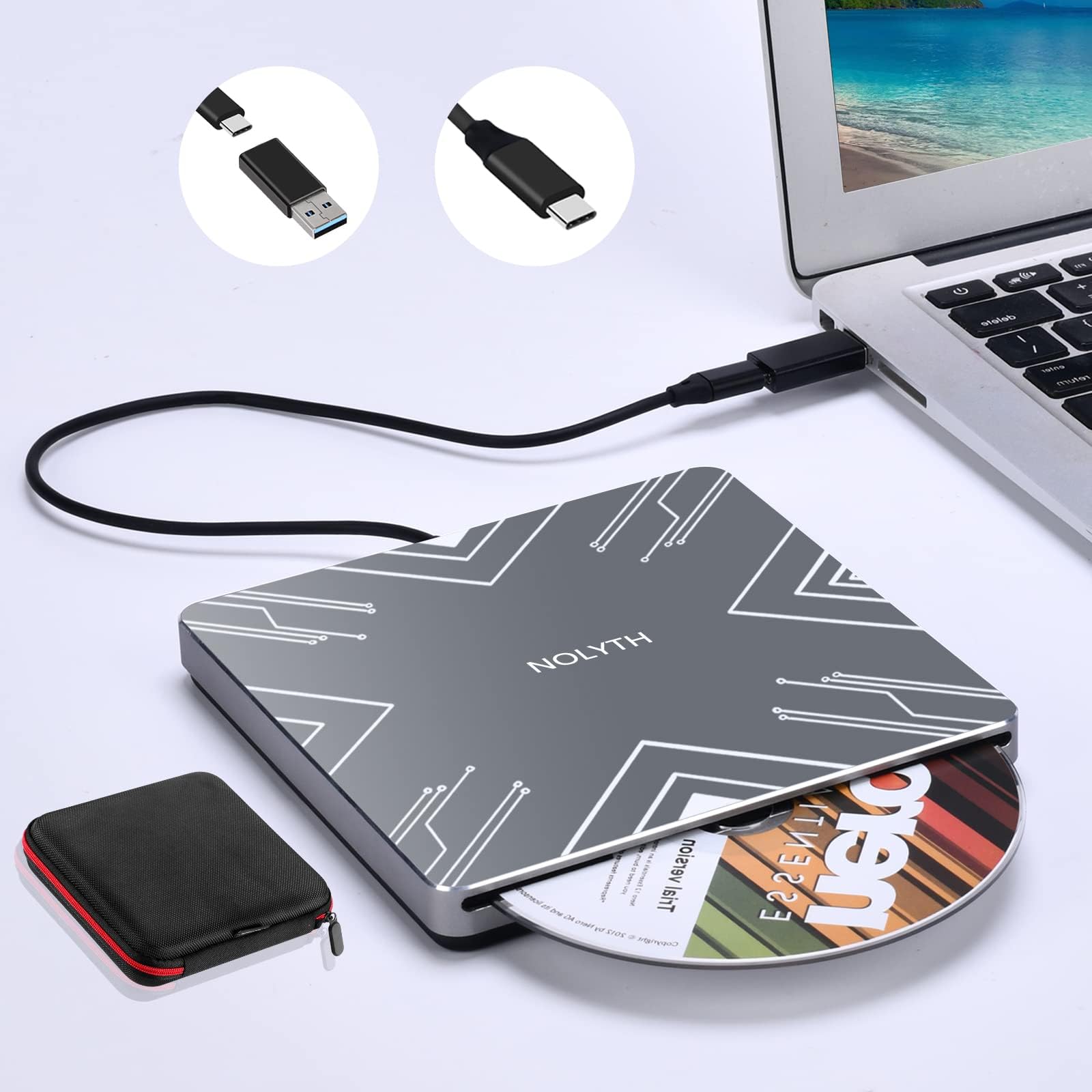 NOLYTH External CD DVD Drive USB 3.0 Portable Slot-in CD/DVD ROM Burner CD DVD+/-RW Drive, Slim DVD Player for Laptop Reader Wirter Disk drive MacBook Desktop PC Windows11