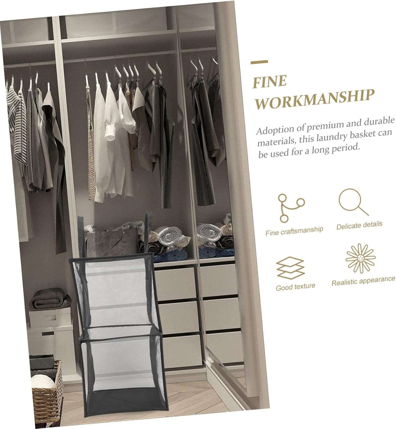 Collapsible Laundry Hamper Basket with Handles Large Breathable Mesh Clothes Storage Organizer for Bedroom Bathroom Home PP and Polyester Material Smooth Surface Design for Easy