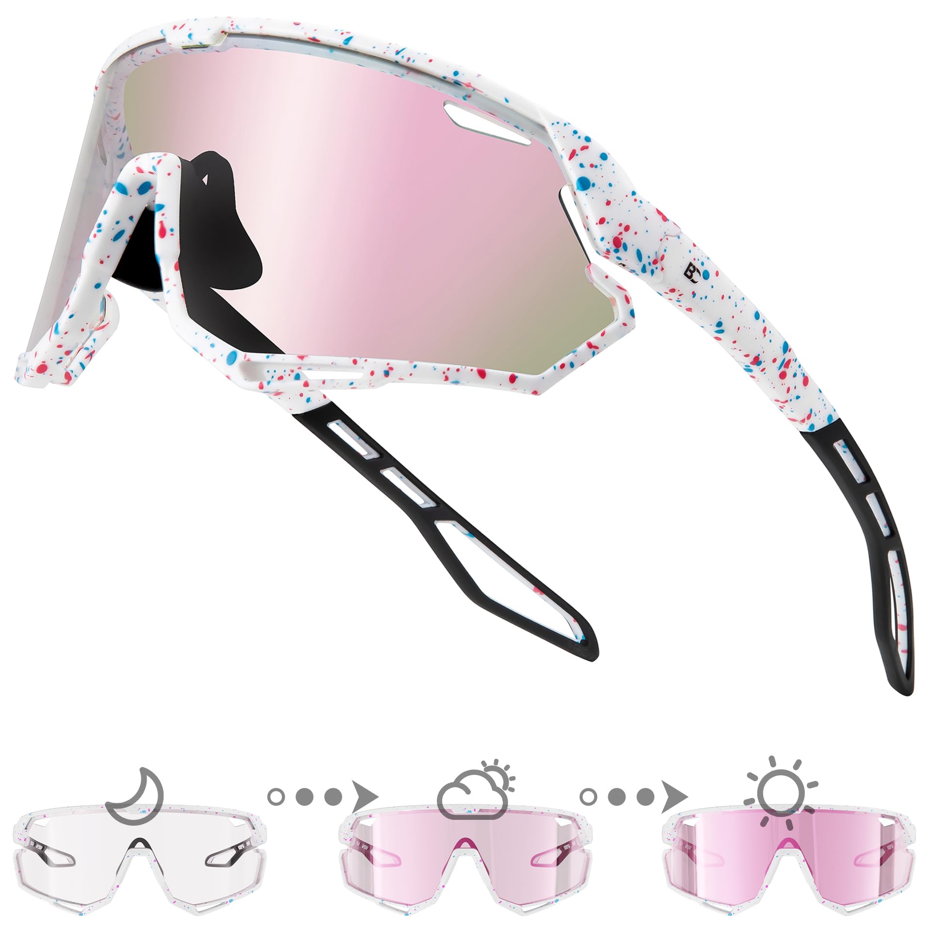 BIRCEN Photochromic Cycling Glasses: Mountain Bike Sports Sunglasses for Men Women Running Riding MTB Baseball