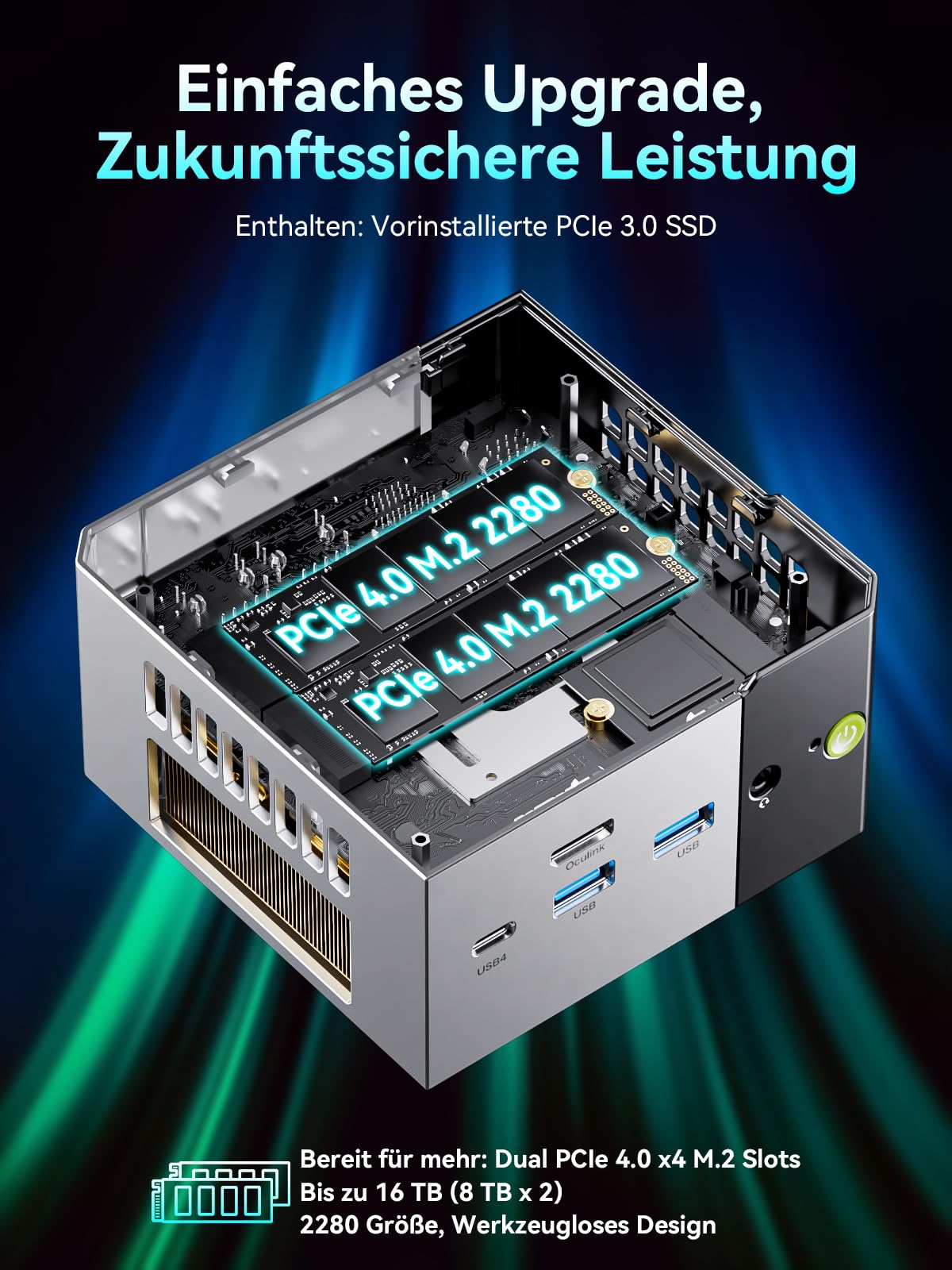 GMKtec Mini PC Ryzen 5 PRO 6650H (Besiege 7430U, 6C/12T 4,50 GHz), Dual 2.5GbE LAN, 16GB LPDDR5 RAM+512GB PCIe SSD, M8 Mini Desktop Computer, Oculink, USB4, HDMI, USB-C Mini-PC für Büro/Gaming/Zuhause