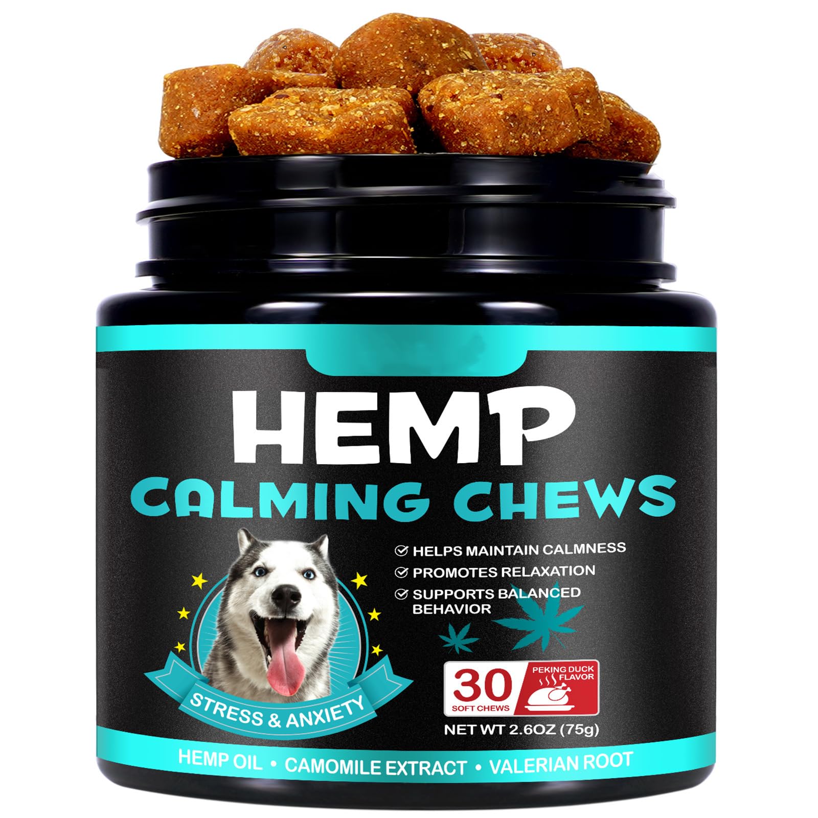 REBODUM Calming Treats For Dogs, 30 Count Calming Chews for Dogs - Reduce Stress Relief, Separation, Barking - 100% Natural Ingredients Dogs Calming Treats
